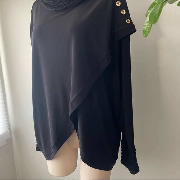 Joseph Ribkoff Turtleneck Batwing Wrap Shawl Sweater Black Asymmetrical - Picture 7 of 9